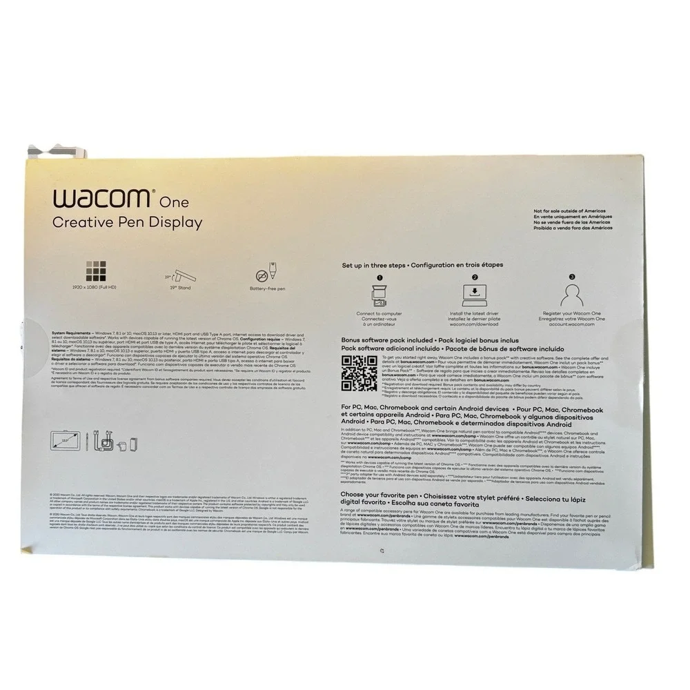 Wacom One Creative Pen Display 13.3 White DTC133W0A Drawing Tablet Graphics NEW